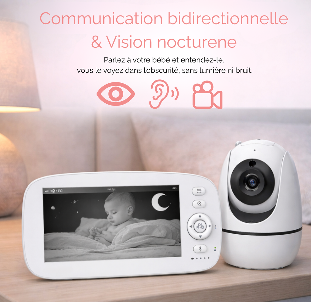 Babynia – Babyphone Vidéo 5 Pouces – Sans Wi-Fi – Vision Nocturne – Autonomie Longue – VOX